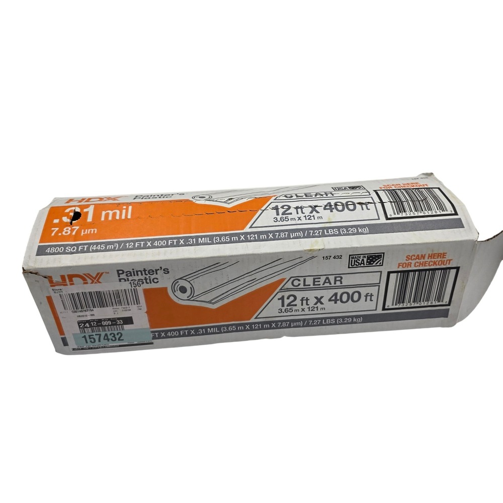 HDX Painter's Plastic .31 mil Clear Sheeting 12ft x 400ft 4800 SQ FT 157432